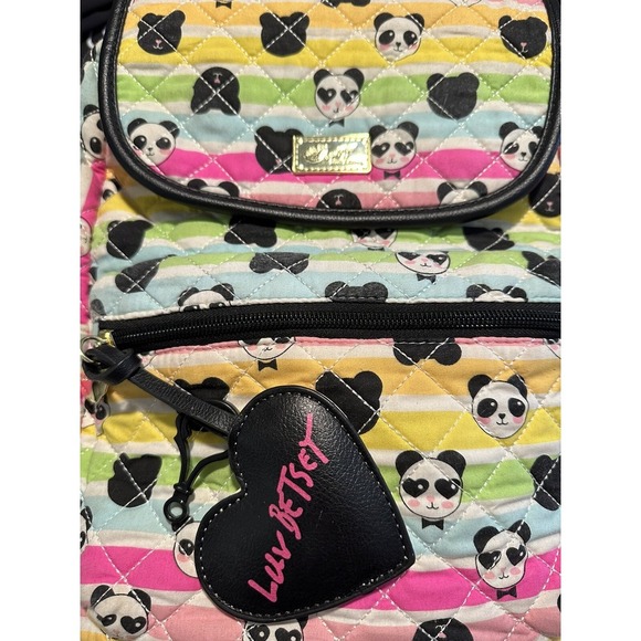 Luv Betsey Panda Bear Backpack Quilted Rainbow Stripes by Betsy Johnson - Picture 14 of 16